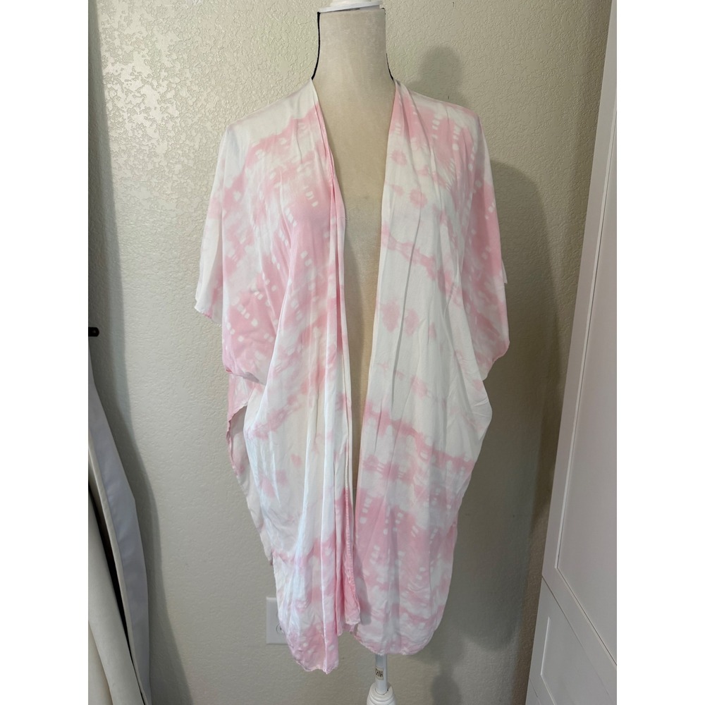 Steve Madden Pink White Tie Dye Kimono Wrap OSFM Beach Cover Up Viscose Boho